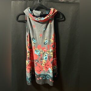 Funky People Asymmetrical Sleeveless Dress in Gray with Red & Teal Floral Print